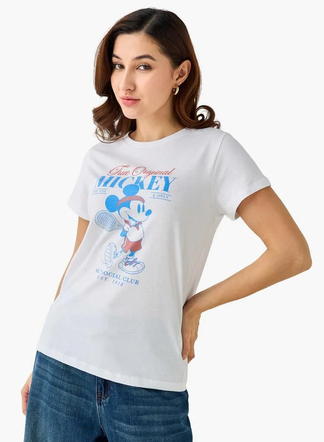 SP Characters Cotton T-shirt with Mickey Mouse Print